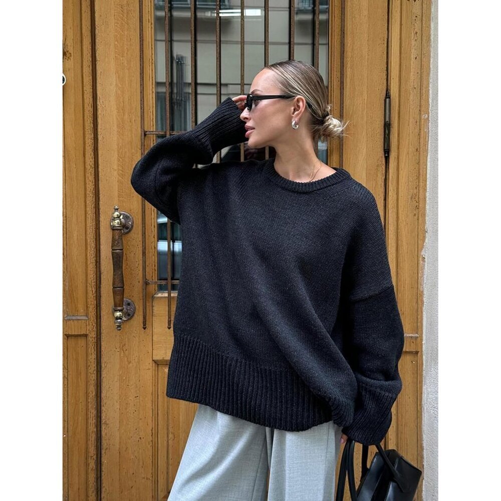 Women's Oversized Knit Sweater Crewneck Long Sleeve Casual Fall Winter - Picture 7 of 8